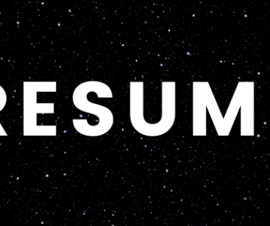 The word "resume" in white on black background